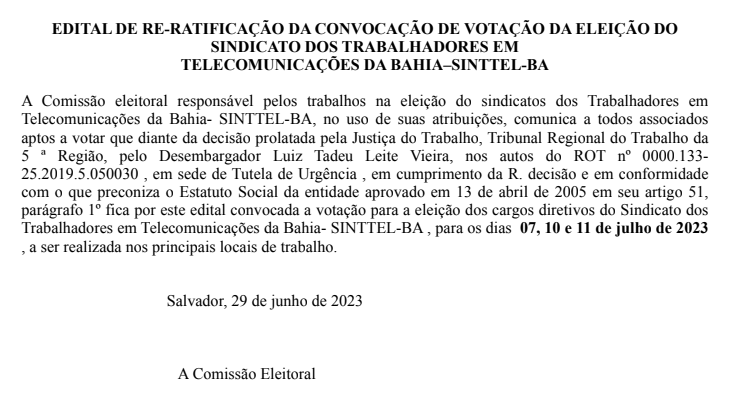 EDITAL DE RERATIFICAÃ‡ÃƒO DAS DATAS DA ELEIÃ‡ÃƒO